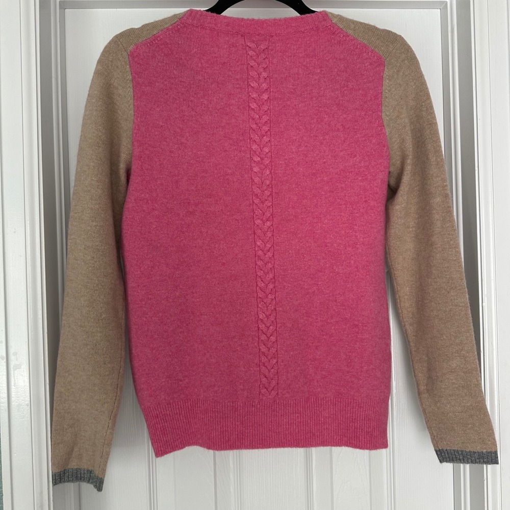 Label + Thread Wool Cashmere V-neck Colorblock Sweater Tan Pink Size‎ Small - Picture 8 of 13